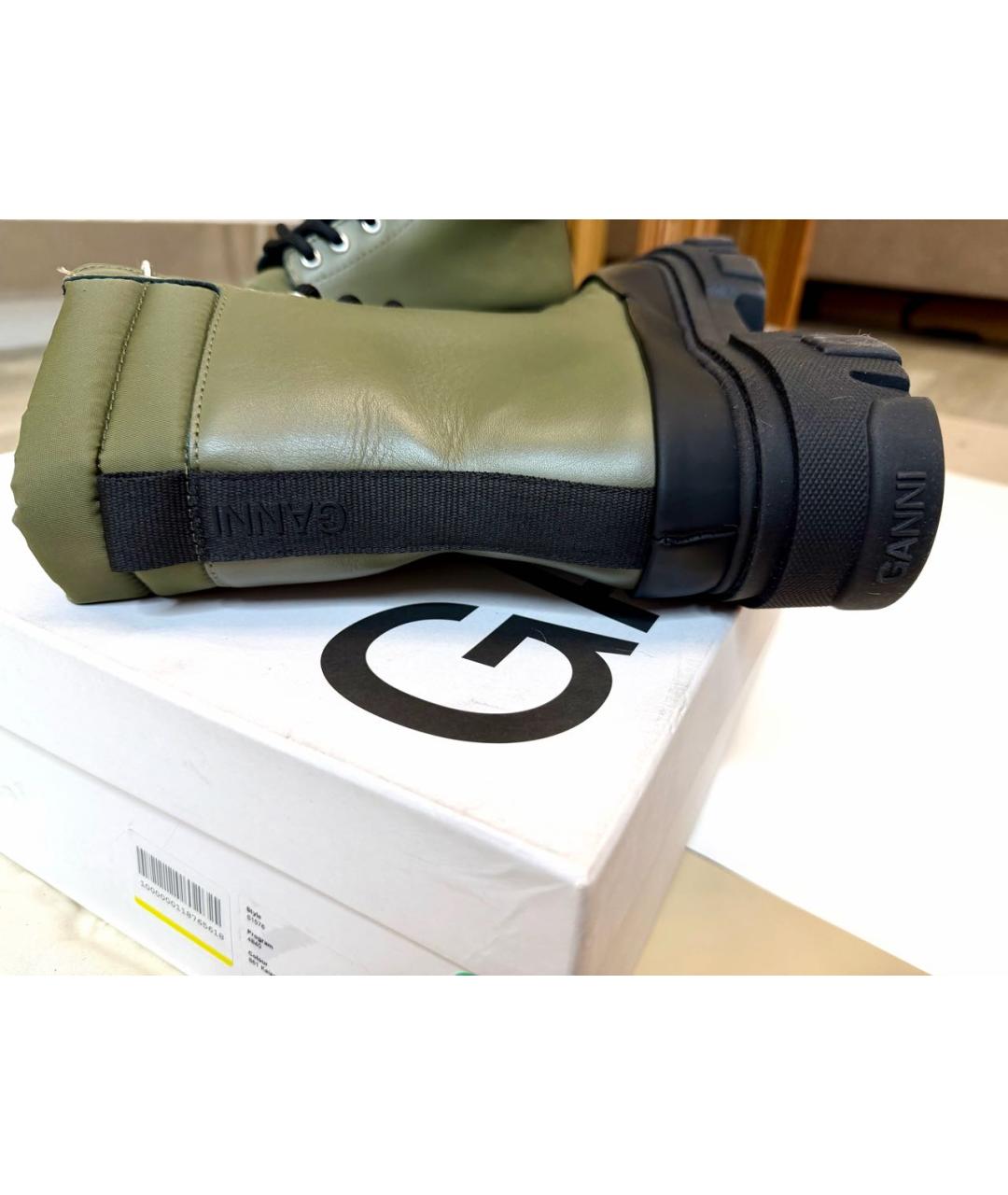 GANNI Хаки кожаные ботинки, фото 6