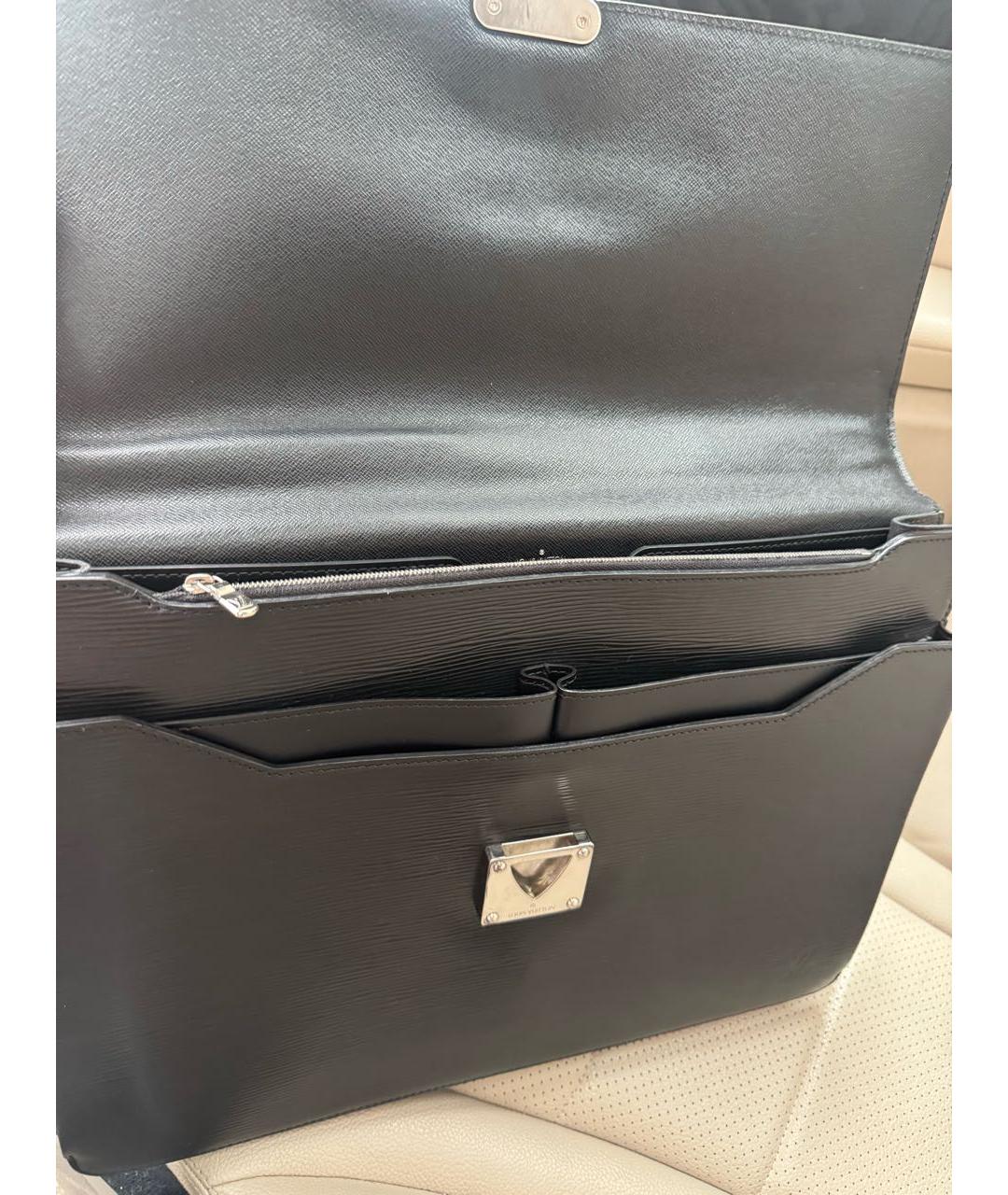 LOUIS VUITTON Черный кожаный портфель, фото 8