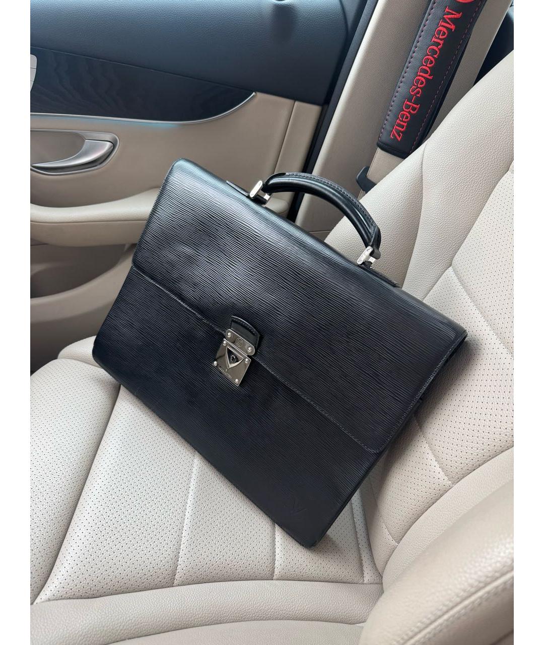 LOUIS VUITTON Черный кожаный портфель, фото 3