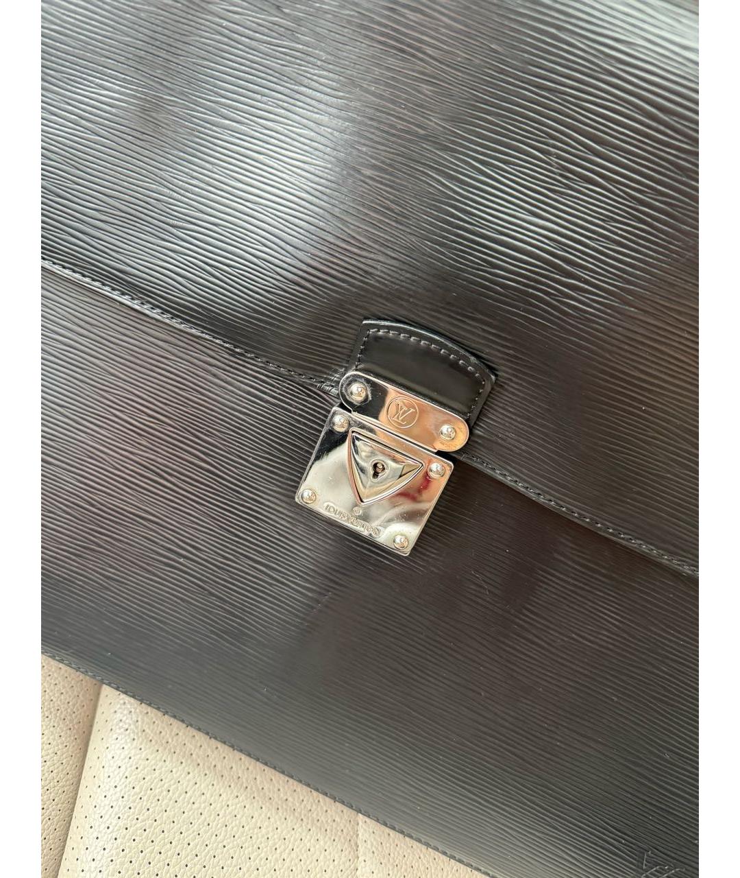 LOUIS VUITTON Черный кожаный портфель, фото 4
