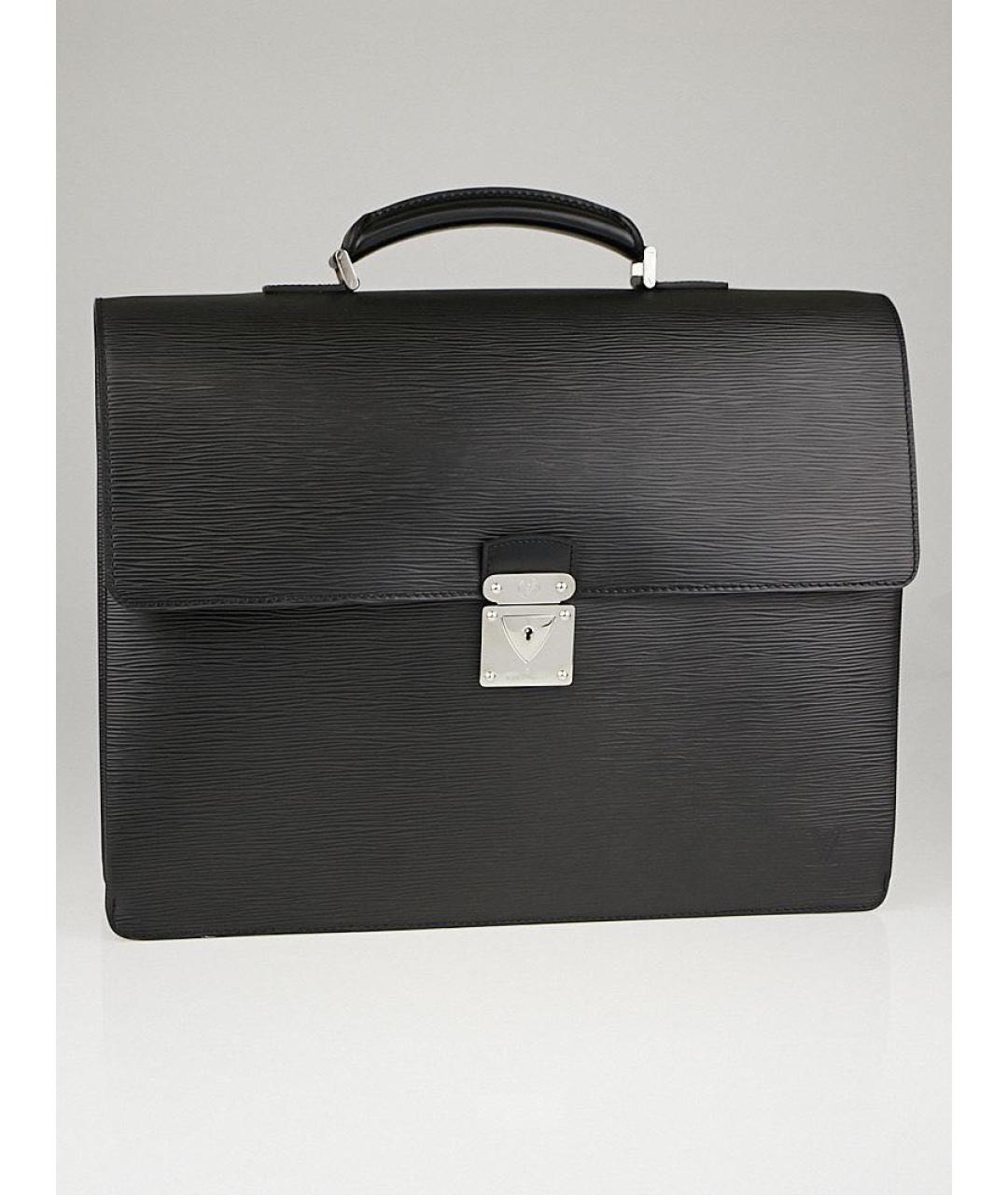 LOUIS VUITTON Черный кожаный портфель, фото 9