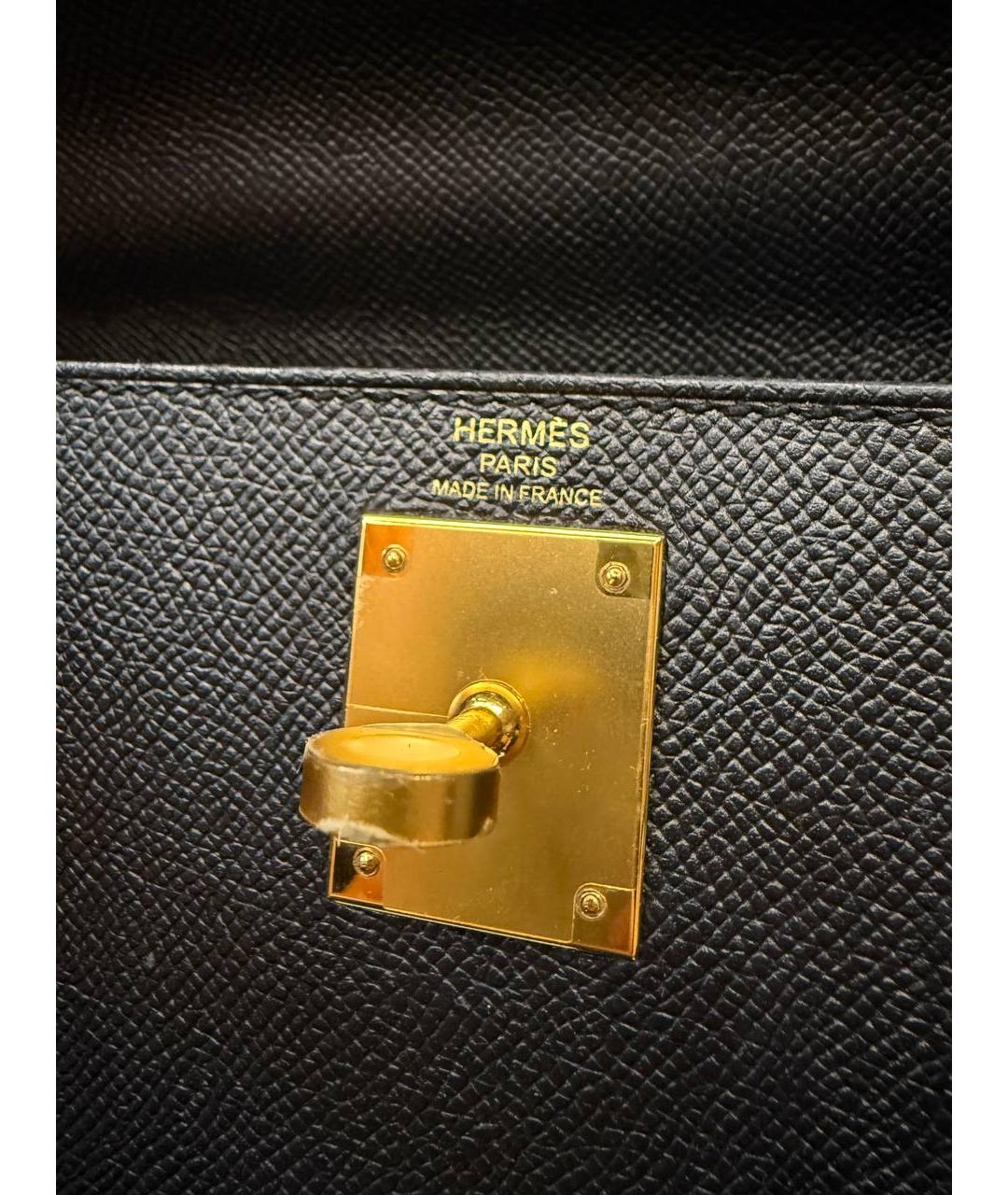 HERMES Черная кожаная сумка тоут, фото 5