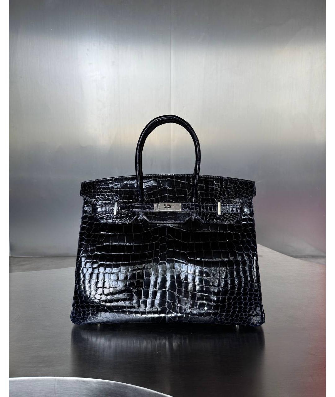 HERMES Черная сумка с короткими ручками из экзотической кожи, фото 5