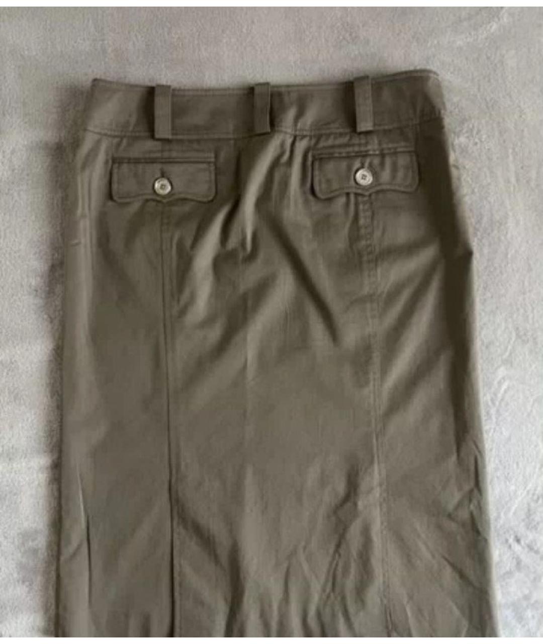 BURBERRY Хаки хлопко-эластановая юбка миди, фото 2