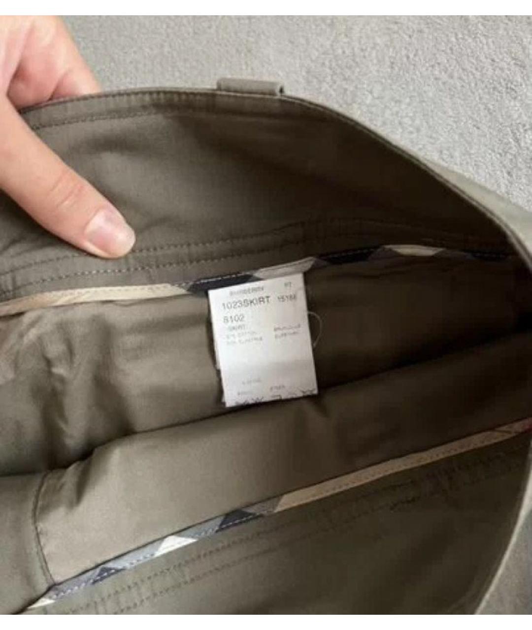 BURBERRY Хаки хлопко-эластановая юбка миди, фото 7