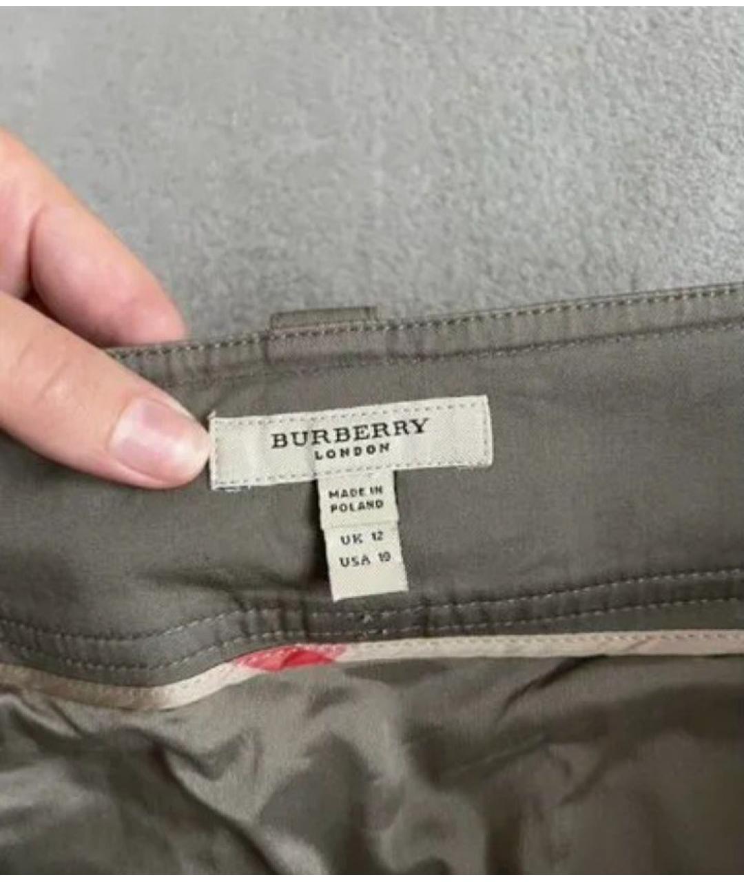 BURBERRY Хаки хлопко-эластановая юбка миди, фото 6