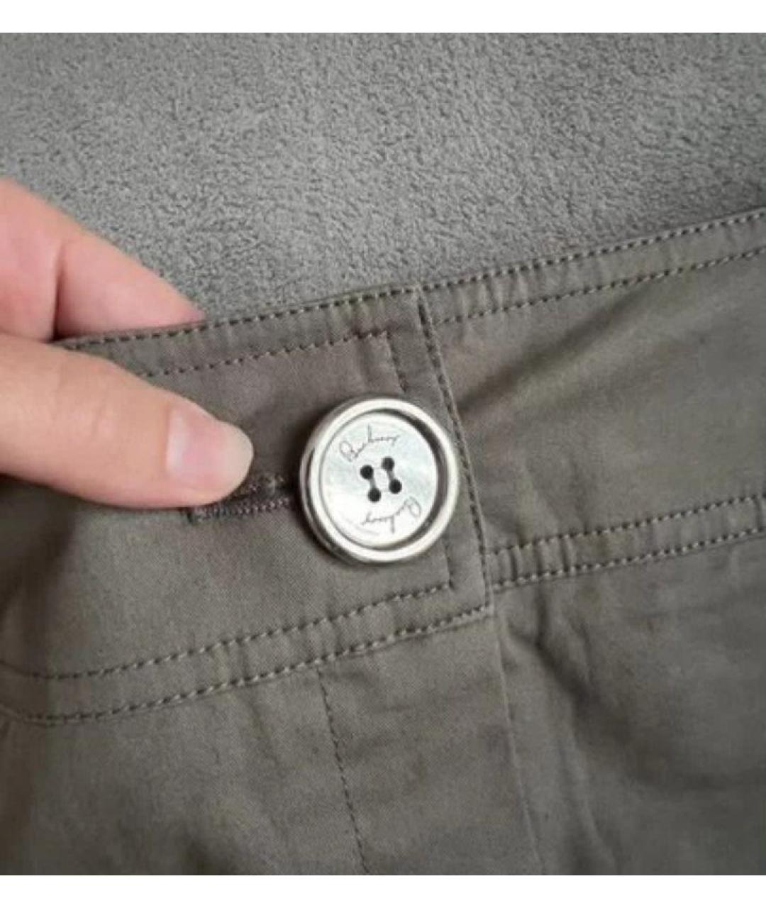 BURBERRY Хаки хлопко-эластановая юбка миди, фото 4