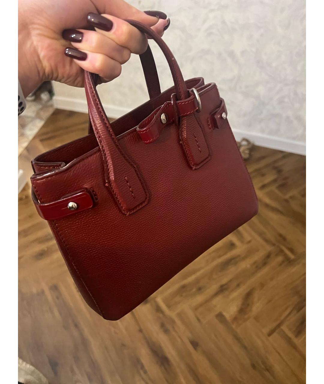 BURBERRY Бордовая кожаная сумка тоут, фото 4