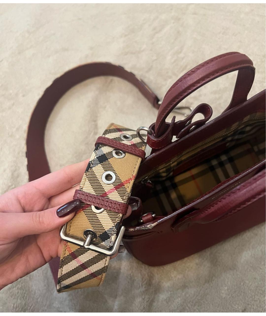 BURBERRY Бордовая кожаная сумка тоут, фото 7