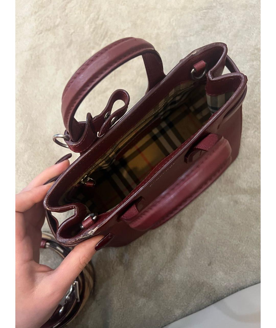 BURBERRY Бордовая кожаная сумка тоут, фото 5