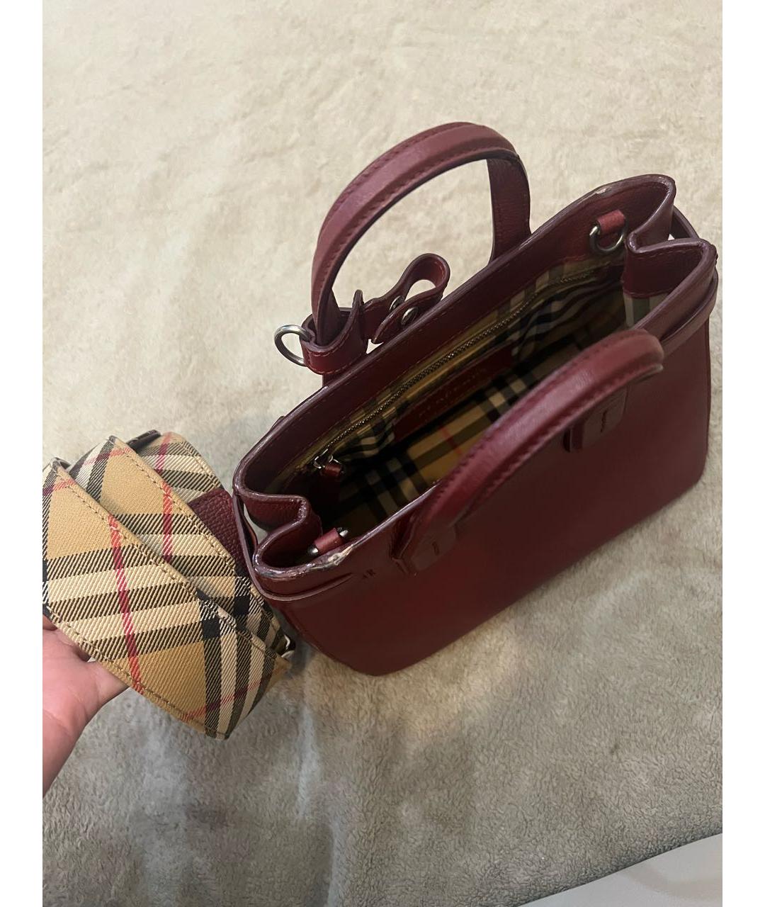 BURBERRY Бордовая кожаная сумка тоут, фото 6