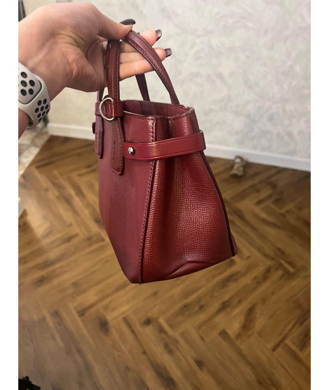 BURBERRY Бордовая кожаная сумка тоут, фото 3