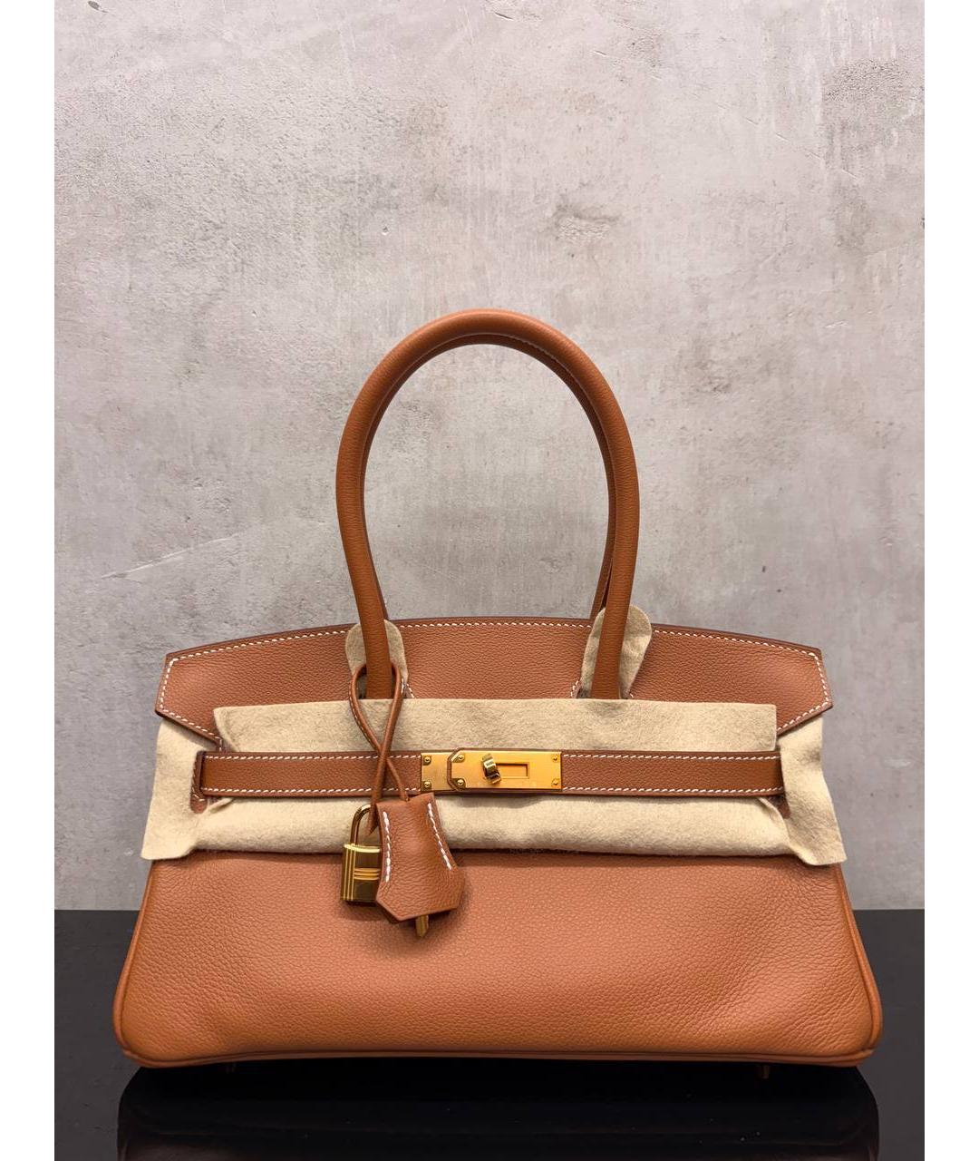 HERMES Коричневая кожаная сумка с короткими ручками, фото 4