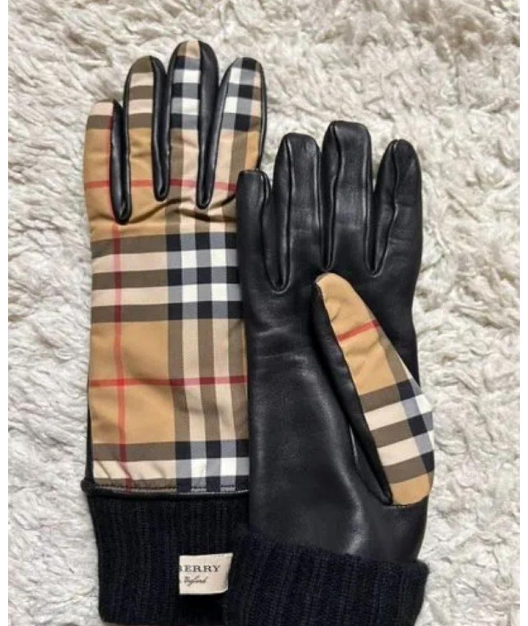 BURBERRY Коричневые кожаные перчатки, фото 2