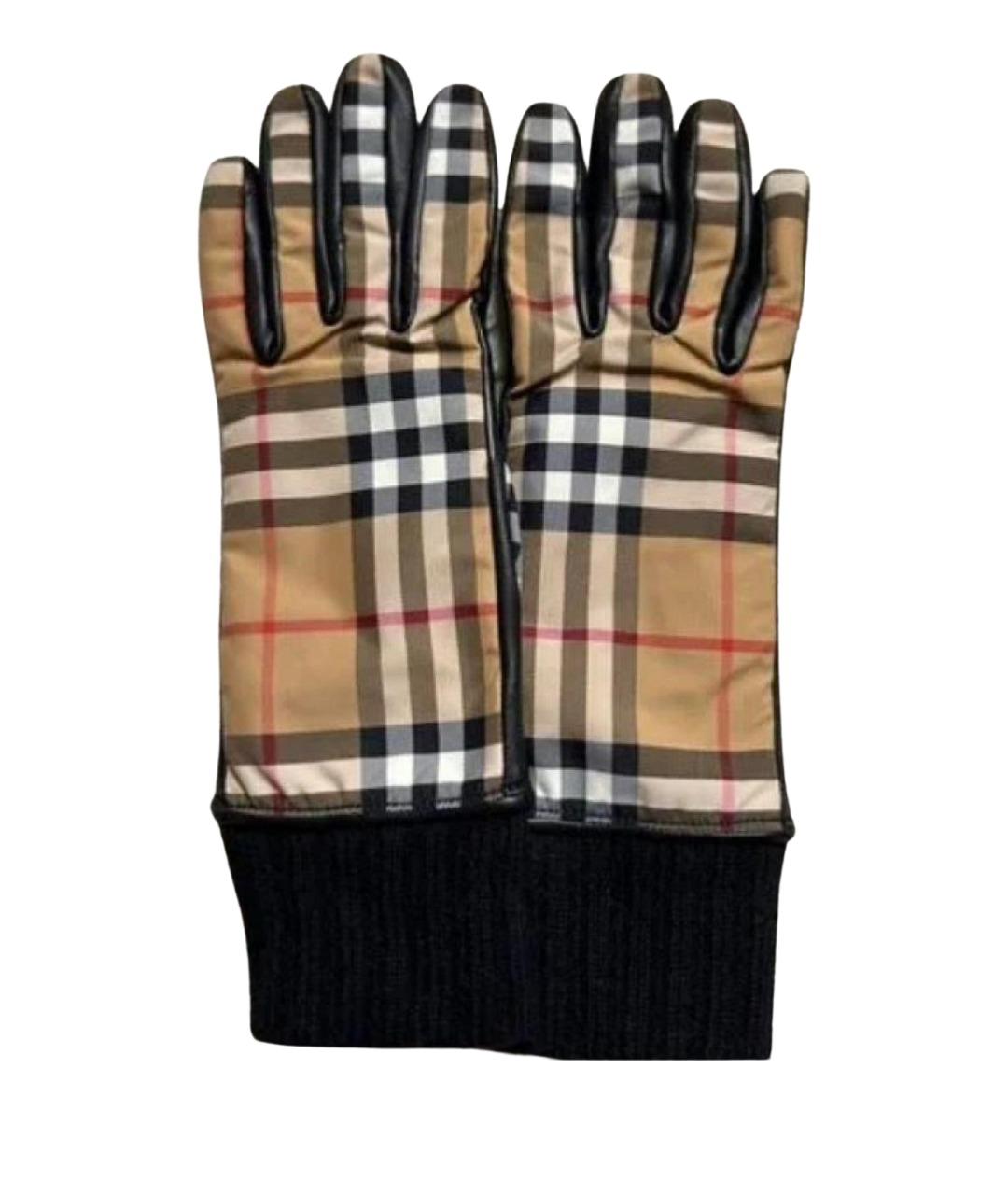 BURBERRY Коричневые кожаные перчатки, фото 1