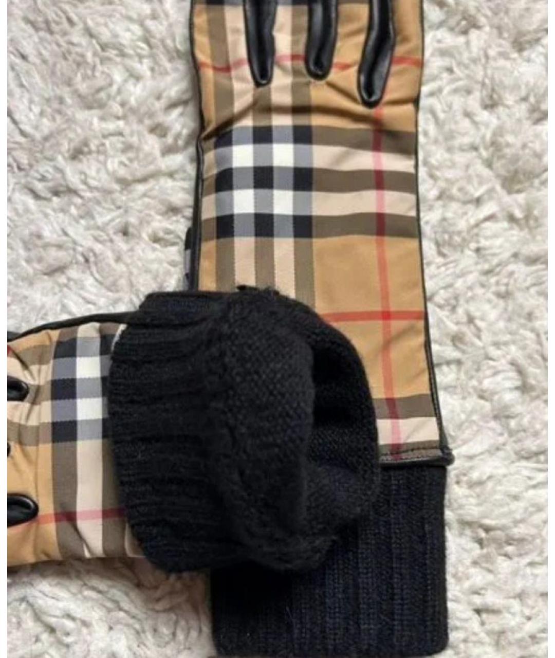 BURBERRY Коричневые кожаные перчатки, фото 5