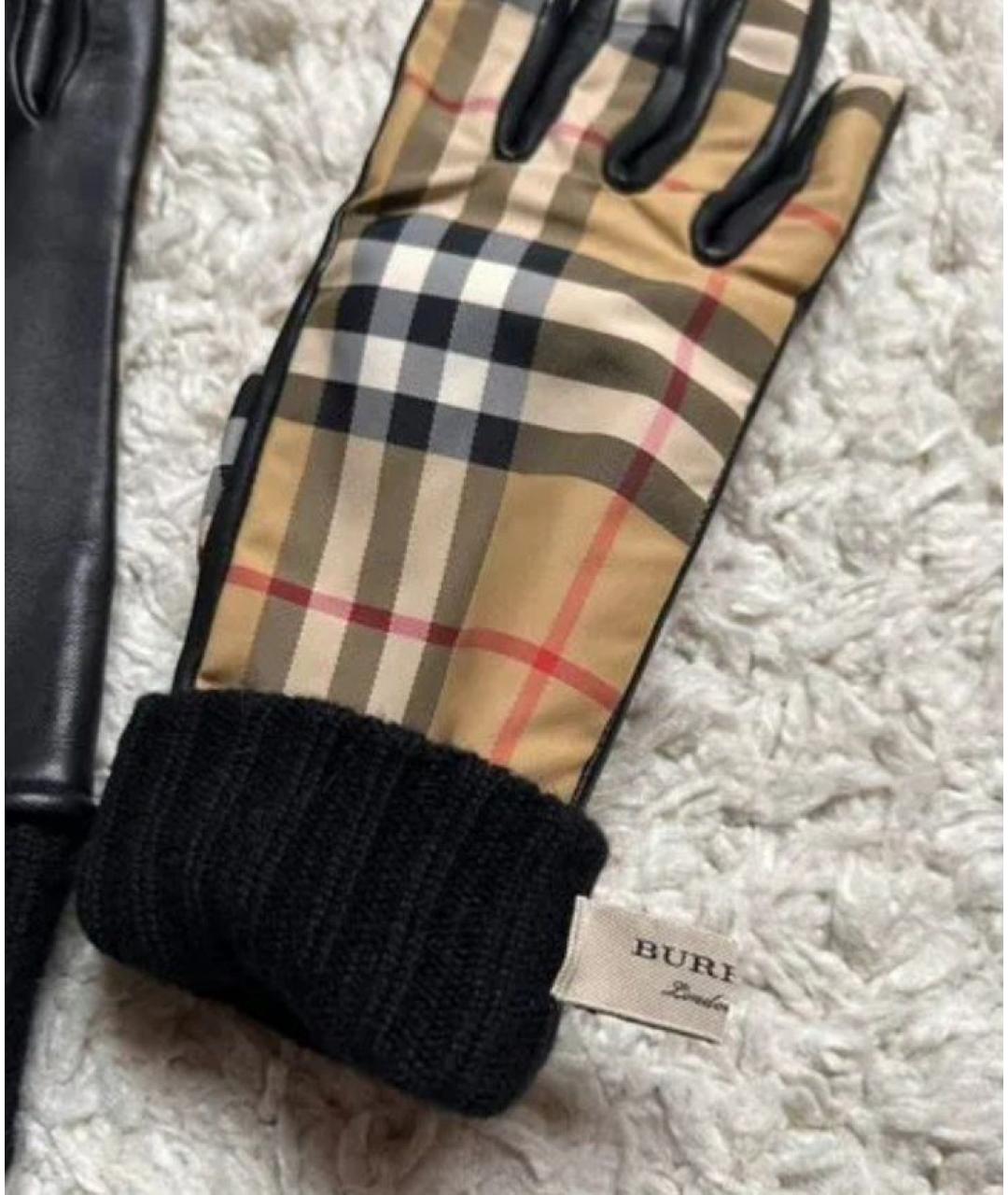 BURBERRY Коричневые кожаные перчатки, фото 4