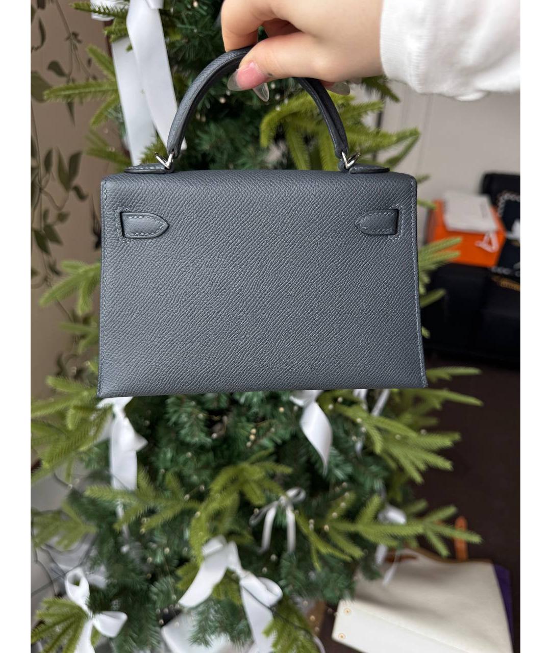 HERMES Антрацитовая кожаная сумка тоут, фото 5