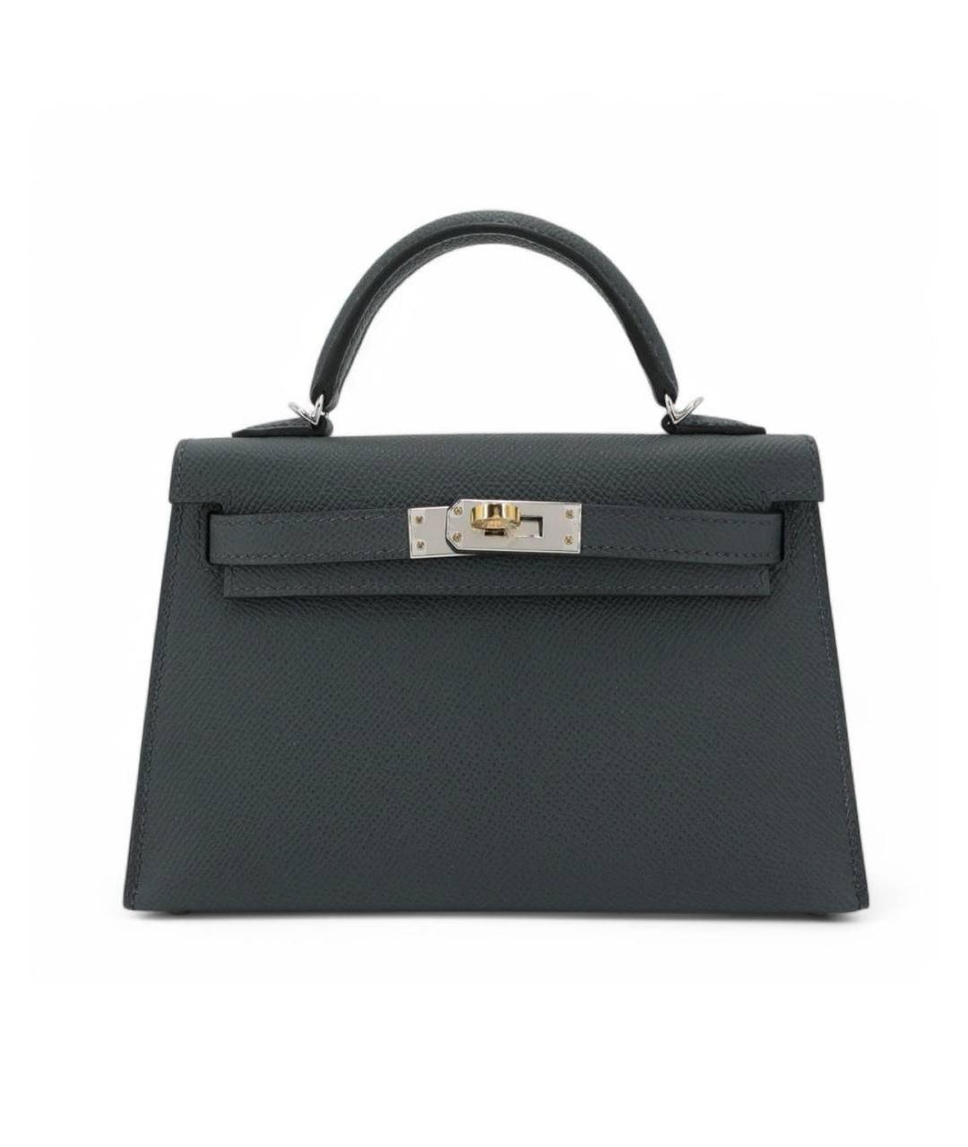HERMES Антрацитовая кожаная сумка тоут, фото 7