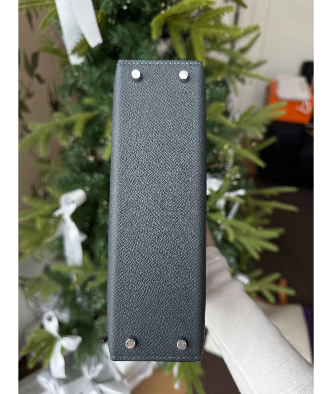 HERMES Антрацитовая кожаная сумка тоут, фото 6