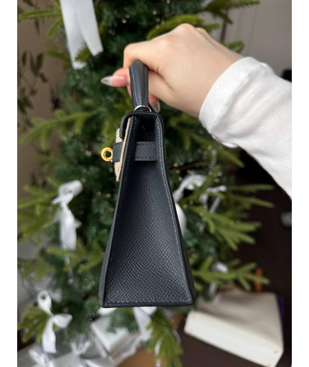 HERMES Антрацитовая кожаная сумка тоут, фото 4