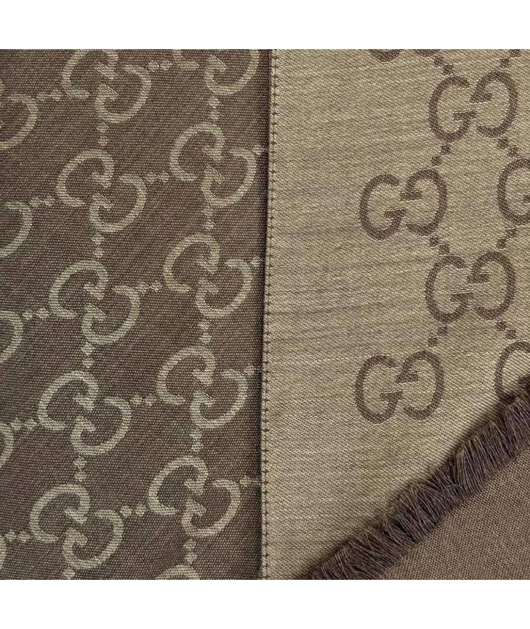 GUCCI Коричневый шерстяной шарф, фото 3
