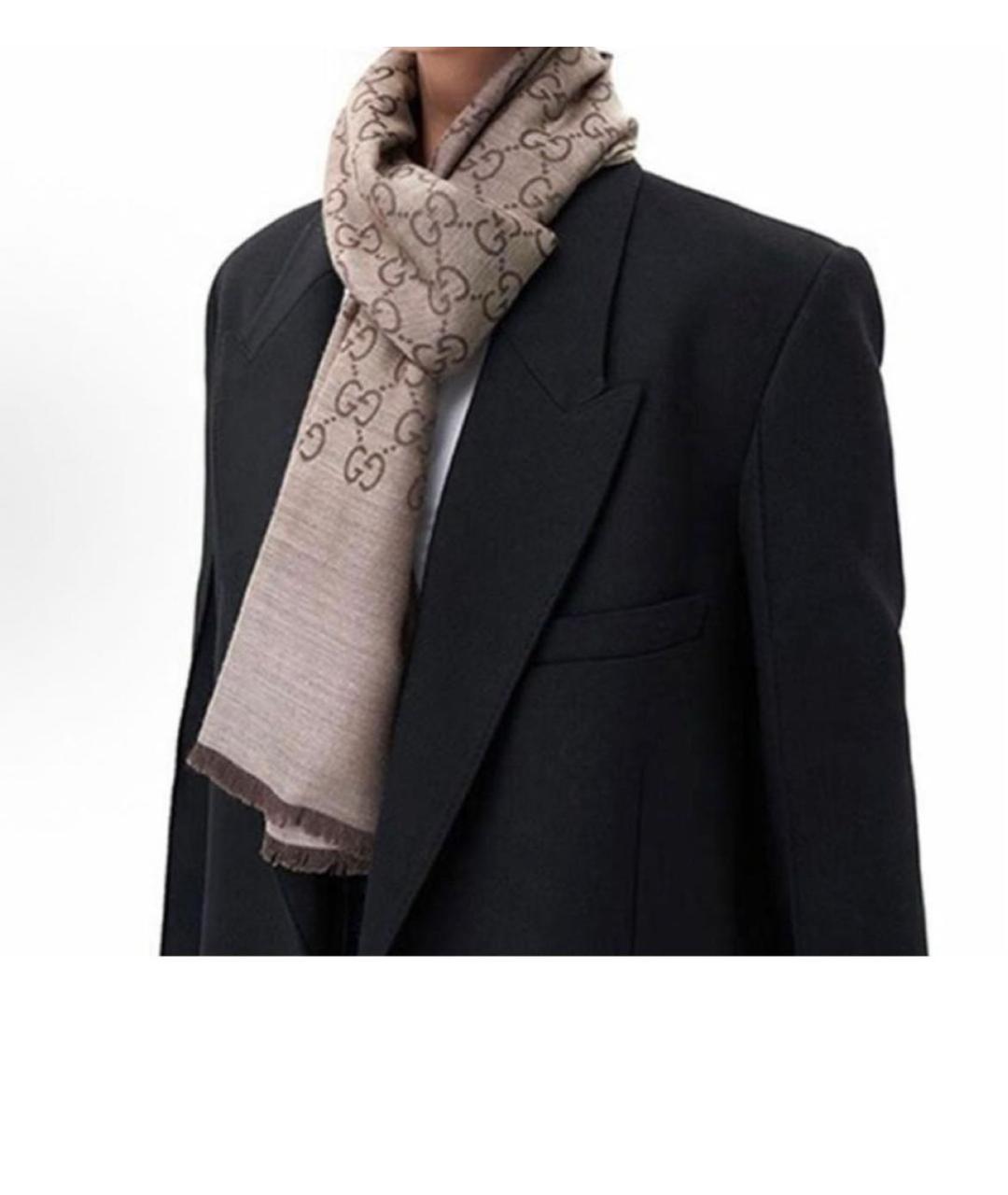 GUCCI Коричневый шерстяной шарф, фото 6