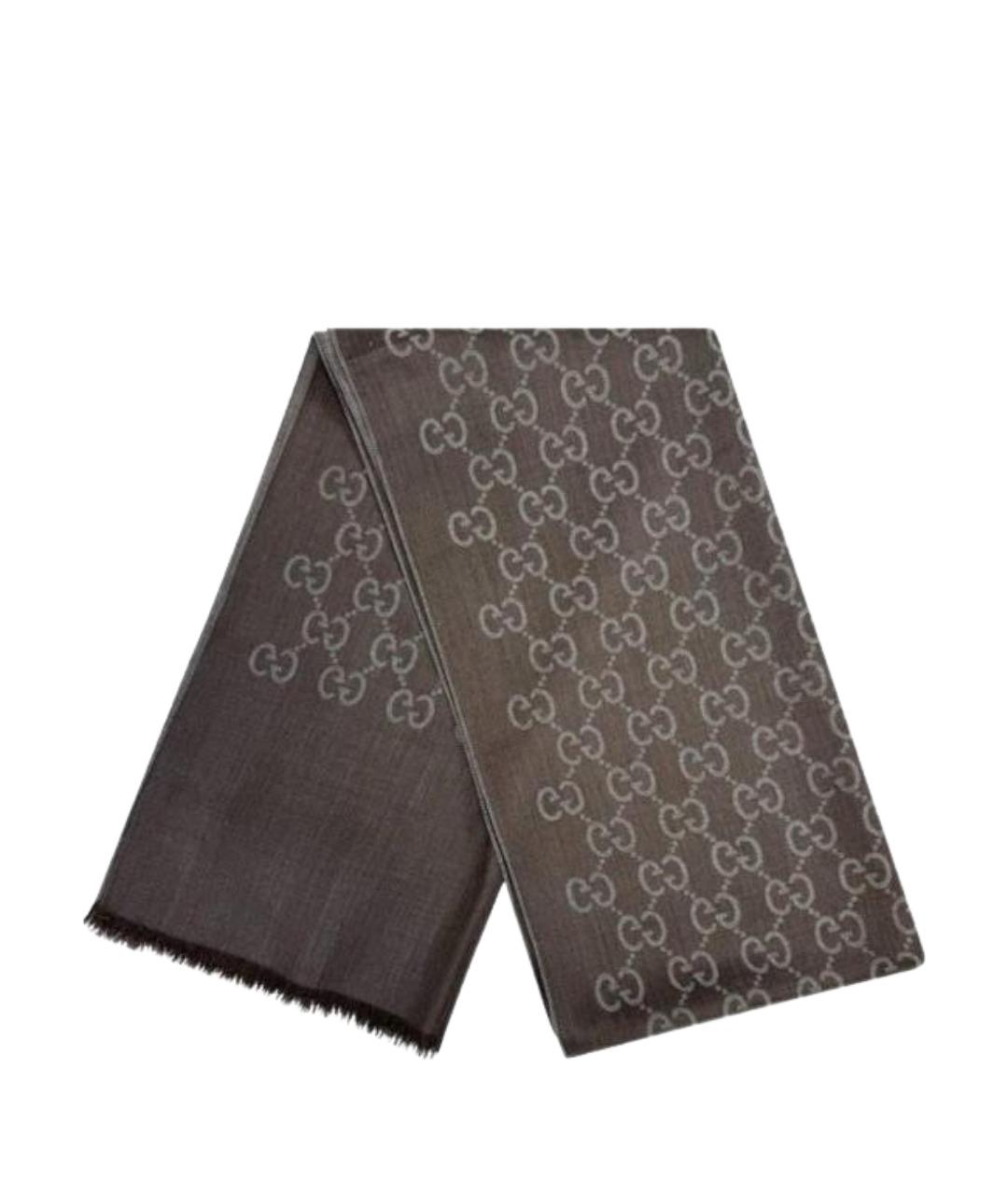 GUCCI Коричневый шерстяной шарф, фото 1