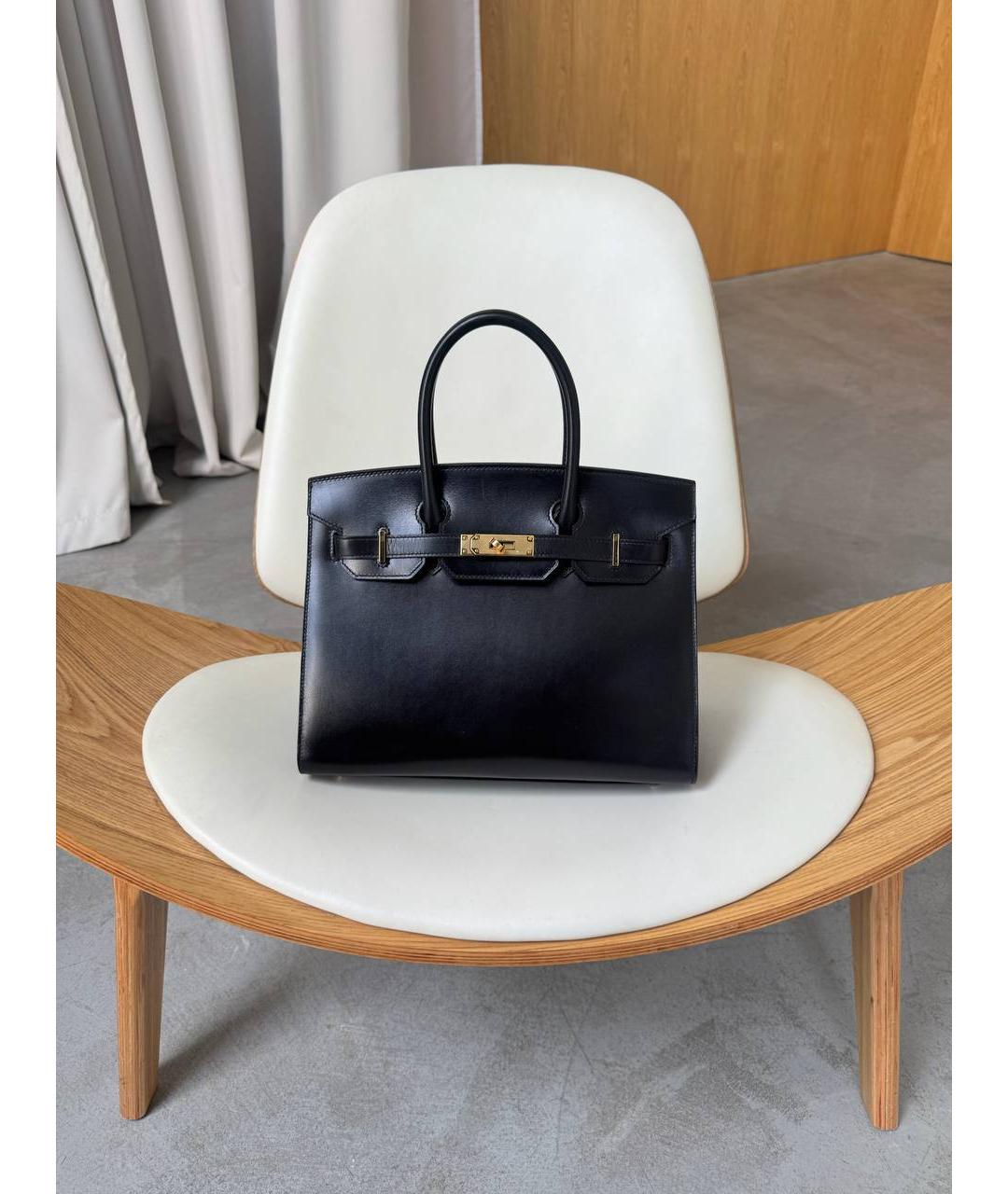 HERMES Черная кожаная сумка тоут, фото 2