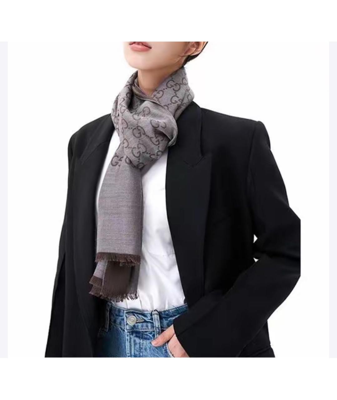 GUCCI Антрацитовый шерстяной шарф, фото 7