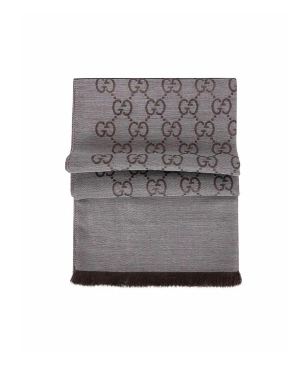 GUCCI Антрацитовый шерстяной шарф, фото 6