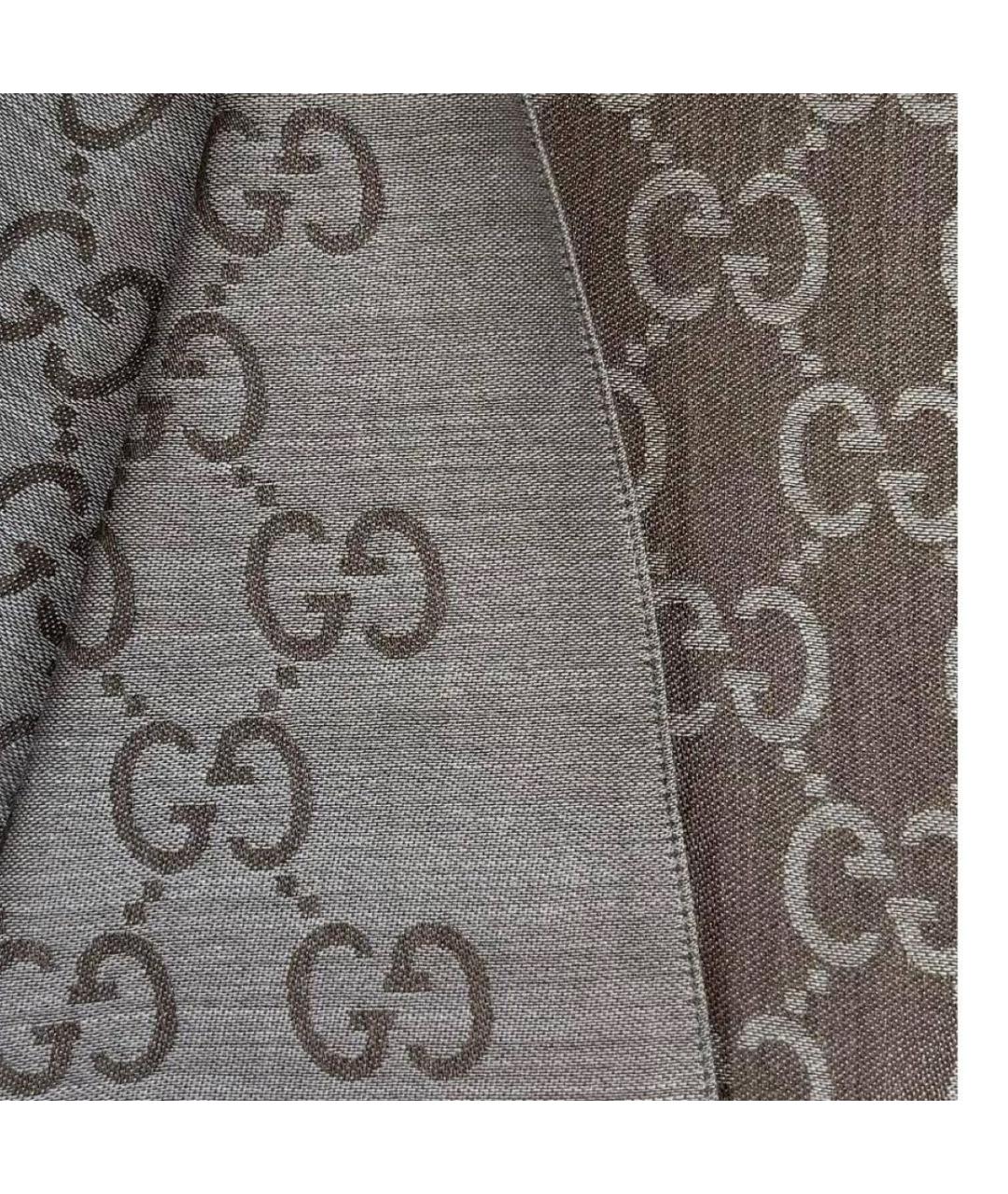 GUCCI Антрацитовый шерстяной шарф, фото 4