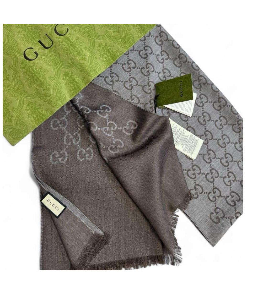 GUCCI Антрацитовый шерстяной шарф, фото 2
