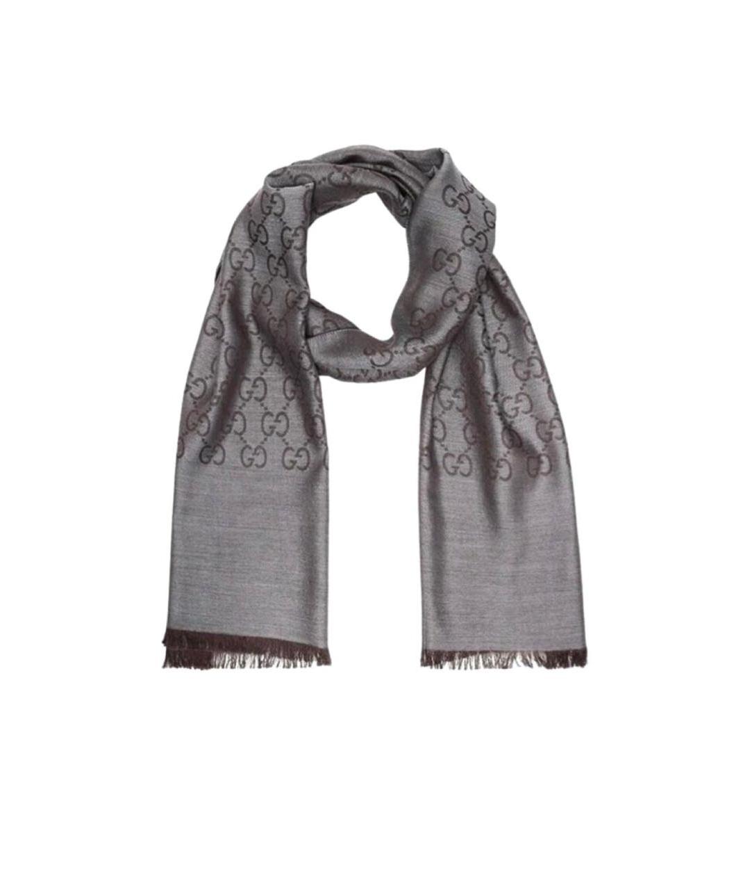 GUCCI Антрацитовый шерстяной шарф, фото 1