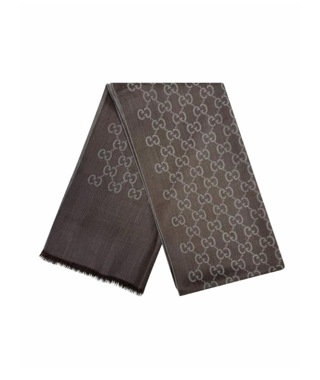 GUCCI Антрацитовый шерстяной шарф, фото 5