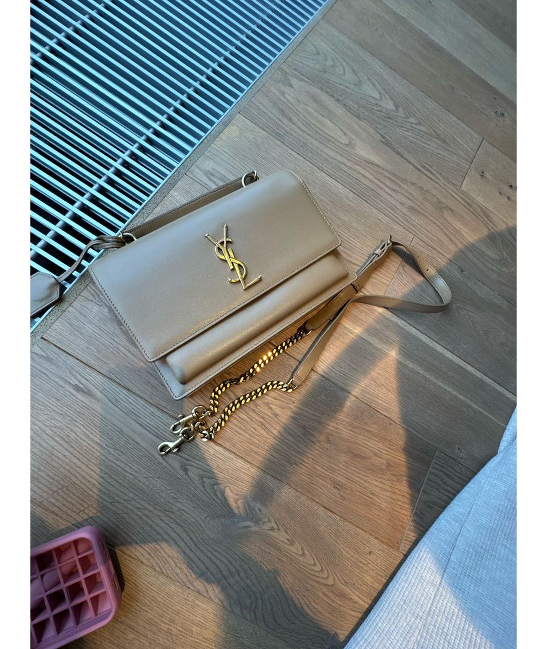 SAINT LAURENT Бежевая кожаная сумка через плечо, фото 8