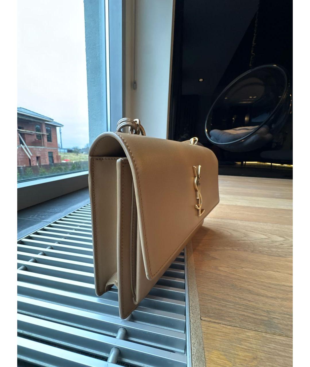 SAINT LAURENT Бежевая кожаная сумка через плечо, фото 2