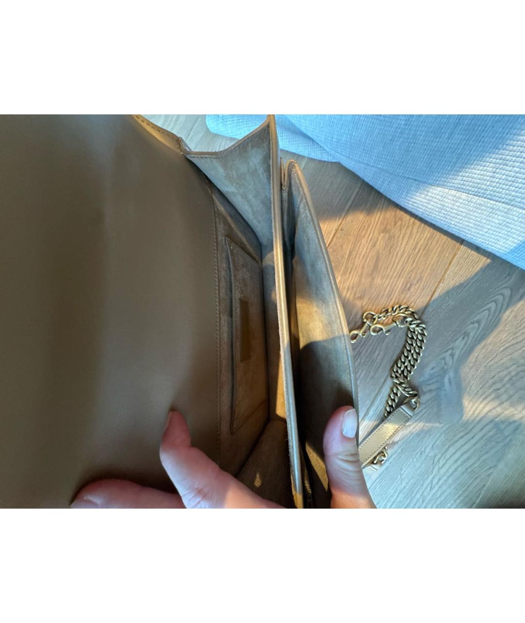 SAINT LAURENT Бежевая кожаная сумка через плечо, фото 5