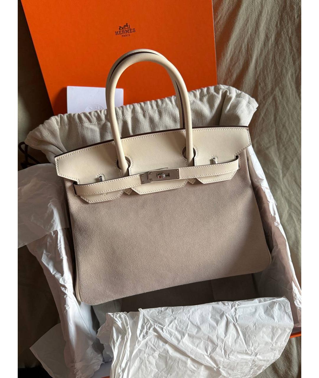 HERMES Бежевая кожаная сумка с короткими ручками, фото 2