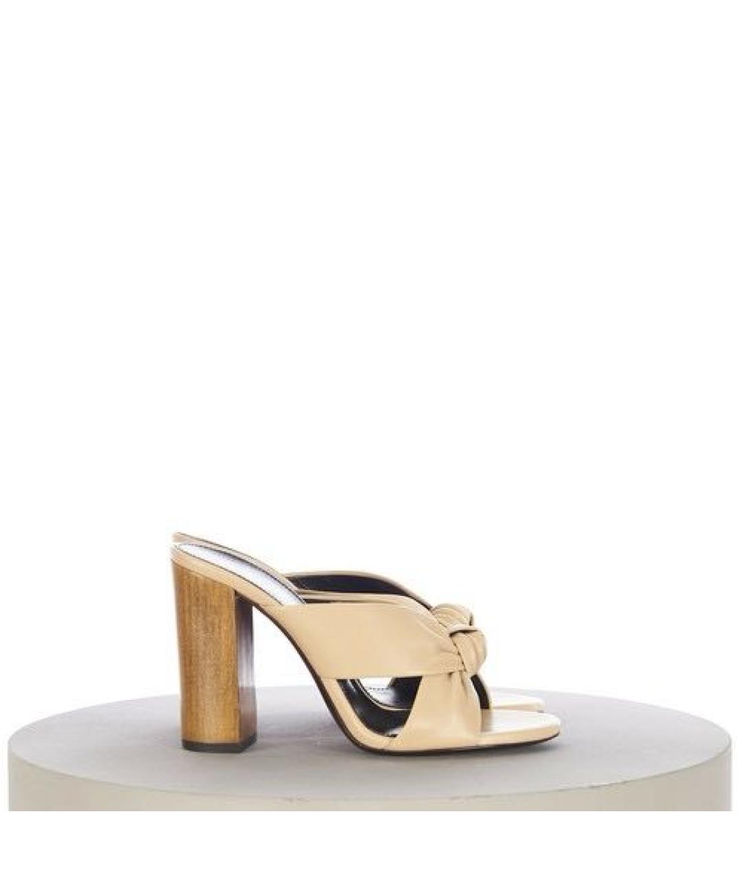 SAINT LAURENT Бежевые кожаные мюли, фото 2