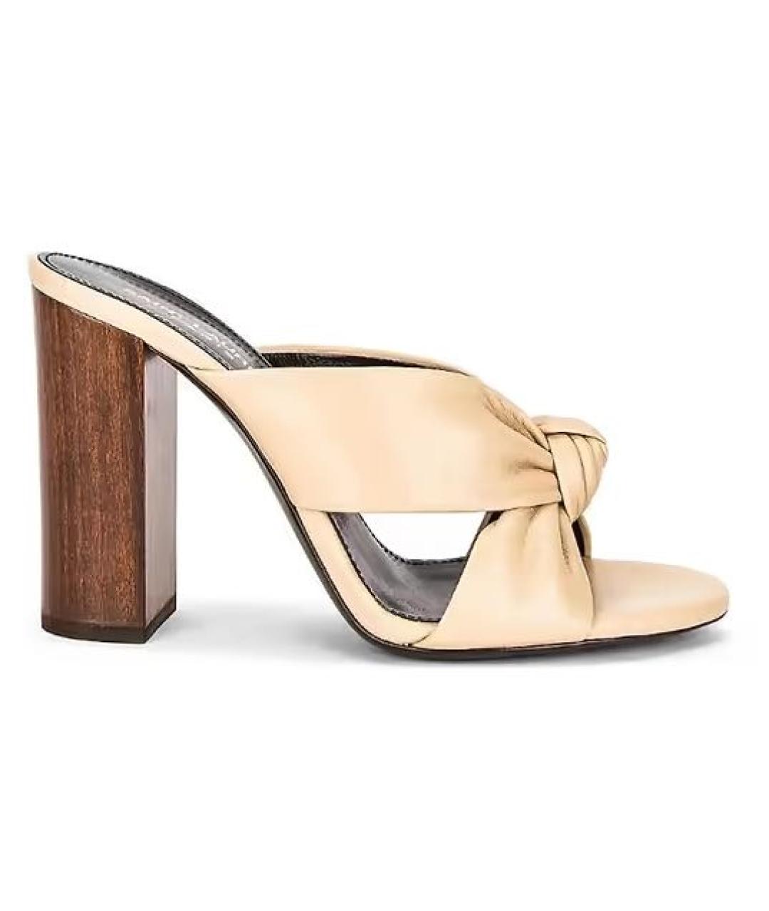 SAINT LAURENT Бежевые кожаные мюли, фото 1