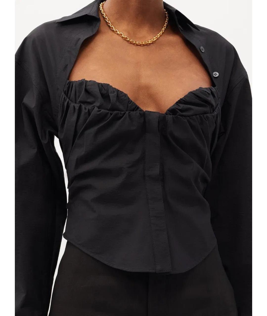 JACQUEMUS Черная хлопко-эластановая блузы, фото 7