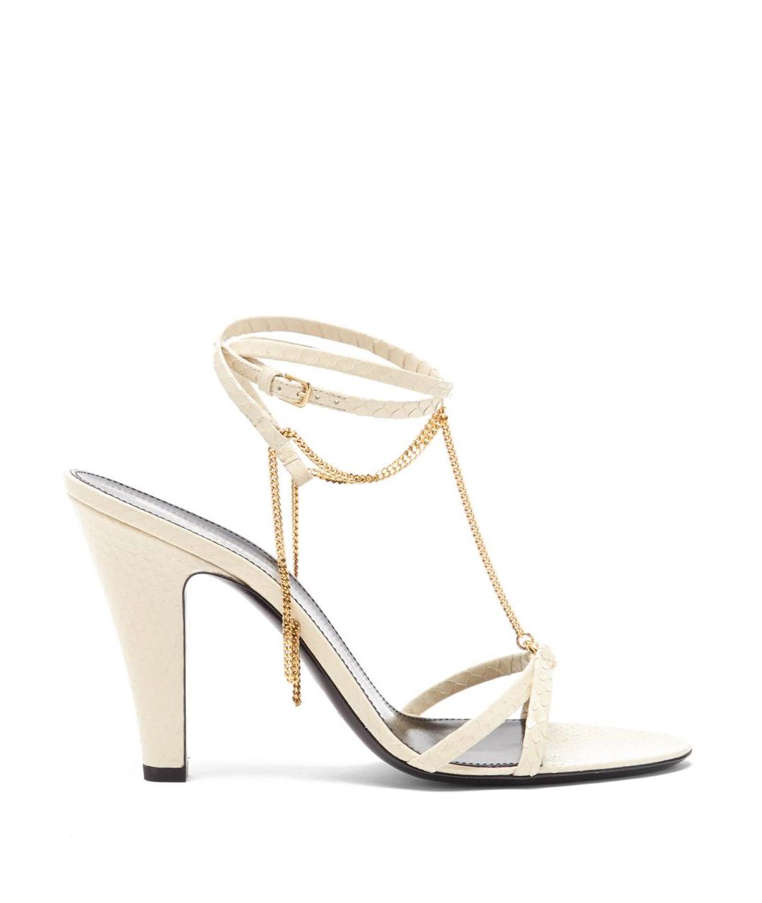 SAINT LAURENT Бежевые кожаные босоножки, фото 2