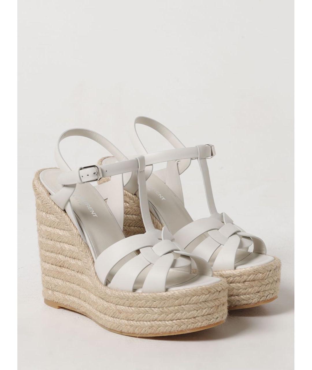 SAINT LAURENT Белые кожаные босоножки, фото 2