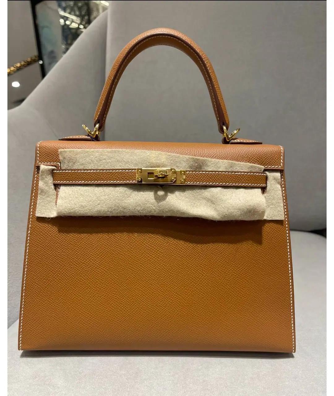 HERMES Коричневая кожаная сумка с короткими ручками, фото 2
