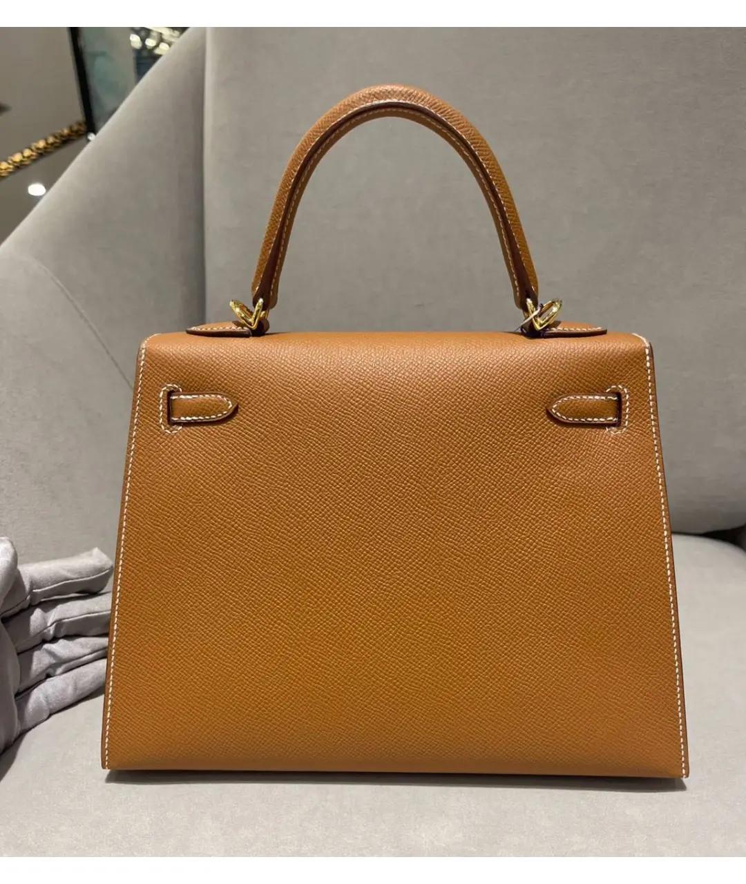 HERMES Коричневая кожаная сумка с короткими ручками, фото 3