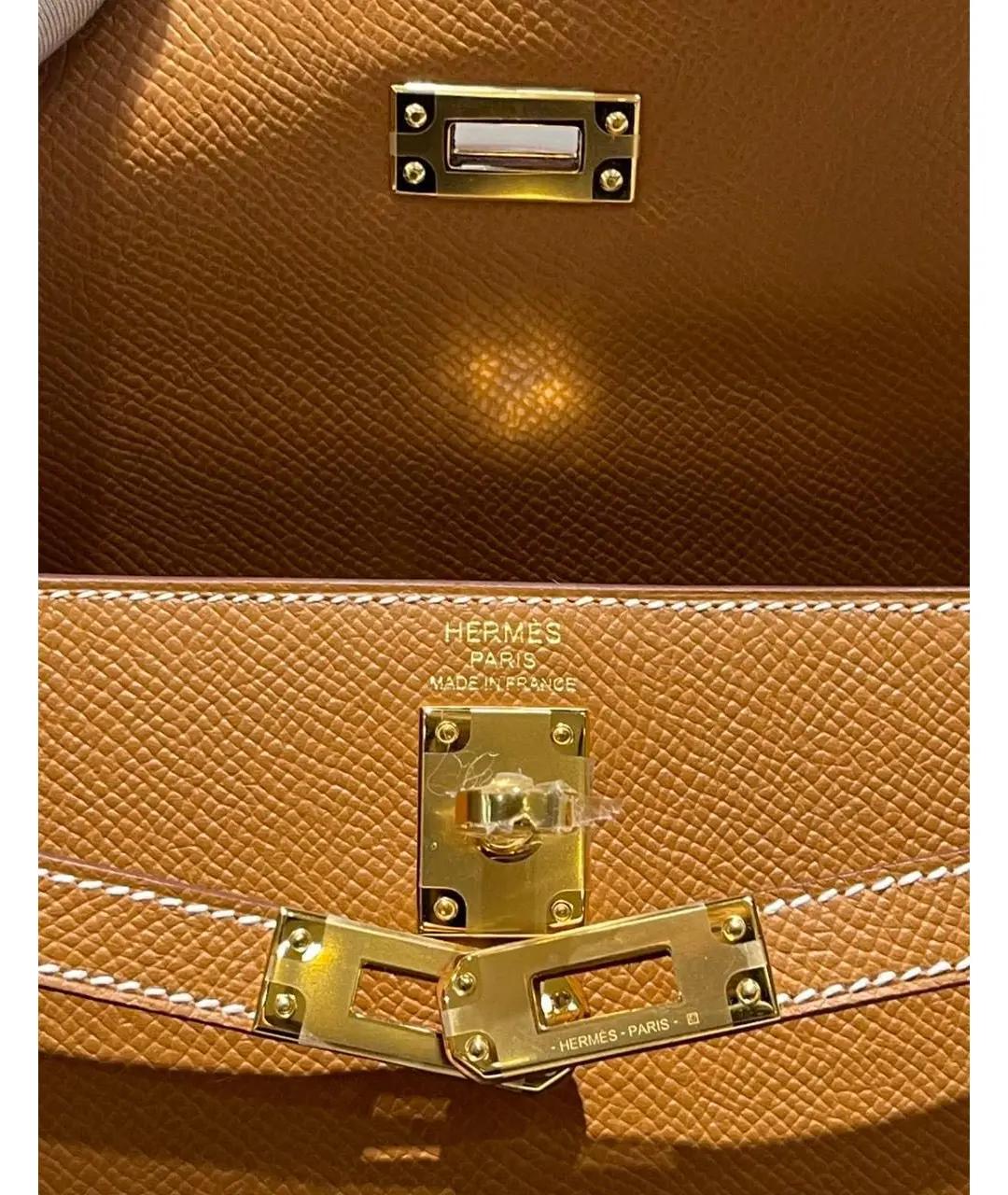 HERMES Коричневая кожаная сумка с короткими ручками, фото 5