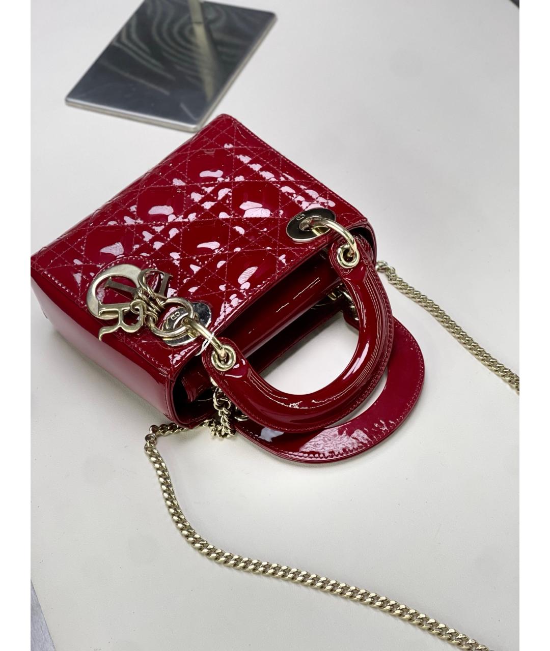 CHRISTIAN DIOR Красная сумка тоут из лакированной кожи, фото 6