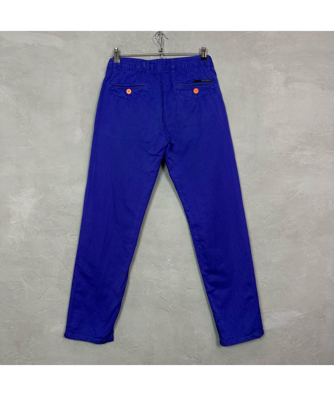 BIKKEMBERGS Синие льняные брюки чинос, фото 2