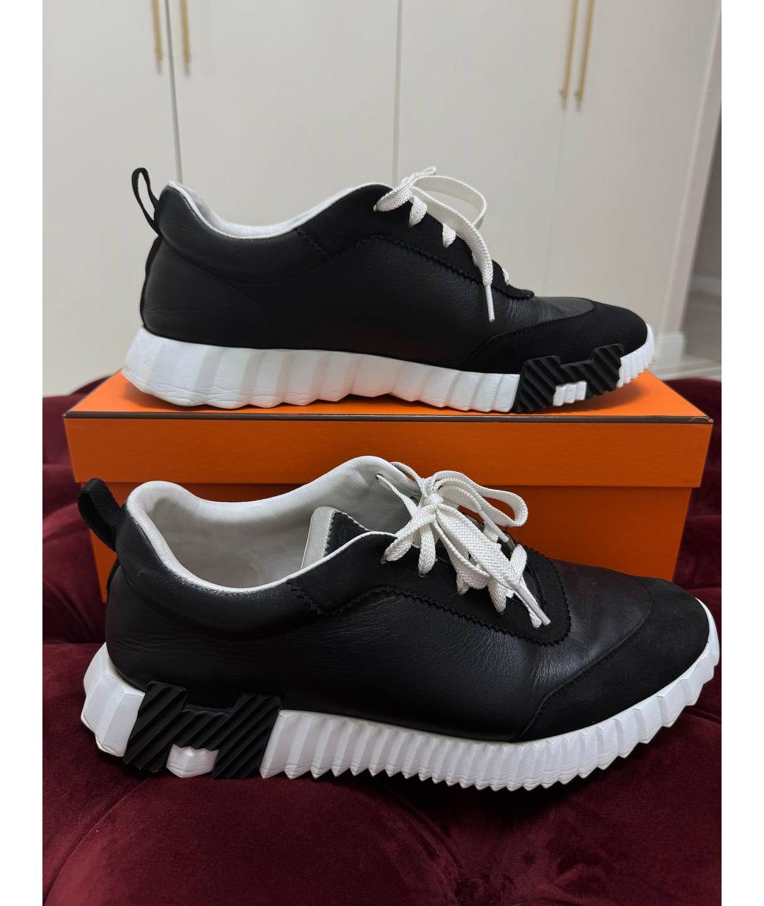 HERMES Черные кожаные низкие кроссовки / кеды, фото 3